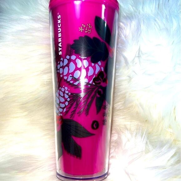 Starbucks 2021 Holiday Color Changing Pink Poinsettia Floral 24OZ Venti Tumbler - Picture 4 of 7